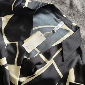 Mango Printed Navy & White Satin Dress